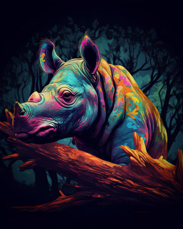 Rhinoceros in the forest. Colorful illustration for your designの素材