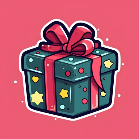Gift box with ribbon and bow. Vector illustration in cartoon style.の素材