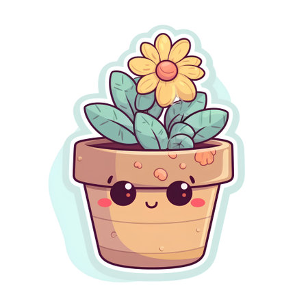 Cute kawaii flower in a pot. Vector illustration.の素材