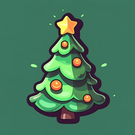 Christmas tree with star and balls on green background. Vector illustration.の素材