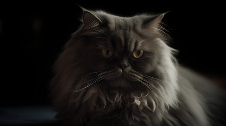 Portrait of a long-haired persian cat on a black backgroundの素材