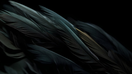 feathers of a bird on a black background close-upの素材