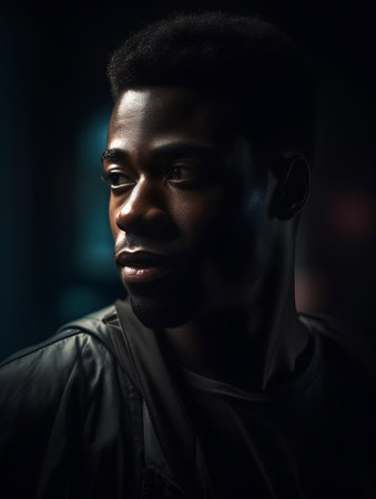 Portrait of a handsome african american man in the darknessの素材