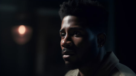 Portrait of a handsome african american man in the darkの素材