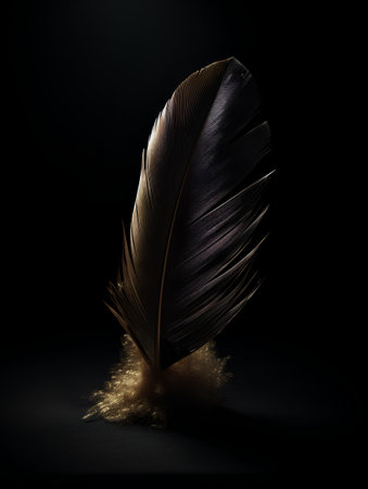 Feather on a black background. 3d rendering, 3d illustration.の素材