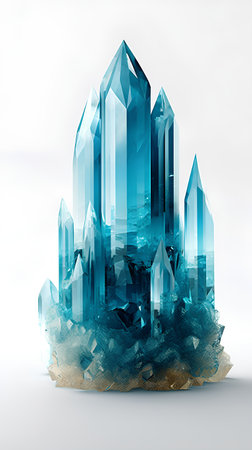 Blue crystal on a white background. 3d rendering. Computer digital drawing.の素材