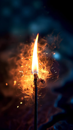 Burning candle on a dark background, close-up, shallow depth of fieldの素材