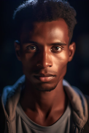 Portrait of a young african american man looking at cameraの素材