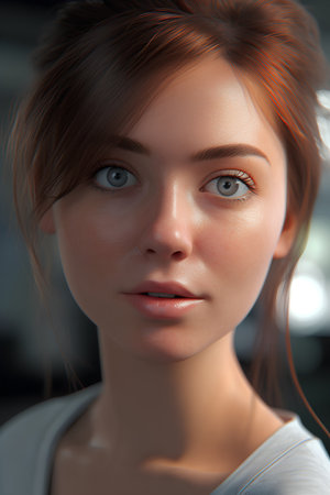 Close-up portrait of a beautiful young girl with blue eyes.の素材