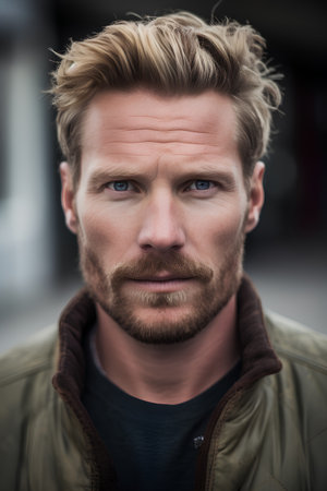 Portrait of a handsome man with a beard. Men's beauty, fashion.の素材