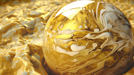 3d render of golden easter egg on yellow satin backgroundの素材