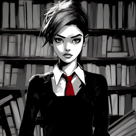 Vector illustration of a girl in a black suit and red tie.の素材