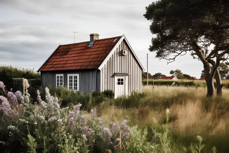 Old wooden house on the coast of the Baltic Sea, Denmark.の素材