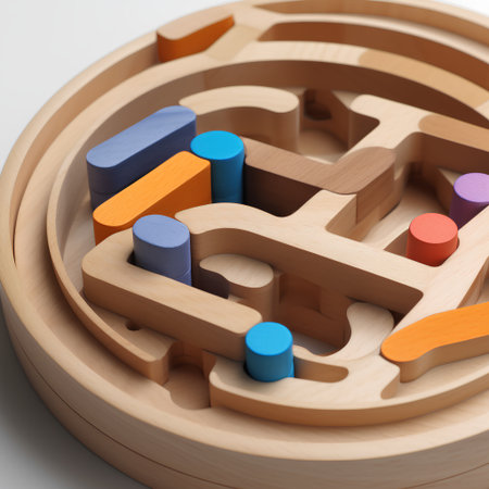 Wooden toy blocks on white background. 3d render illustration.の素材