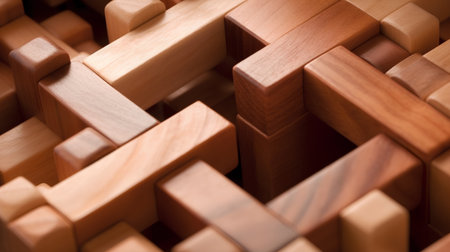 Wooden blocks as a background, close-up, selective focusの素材