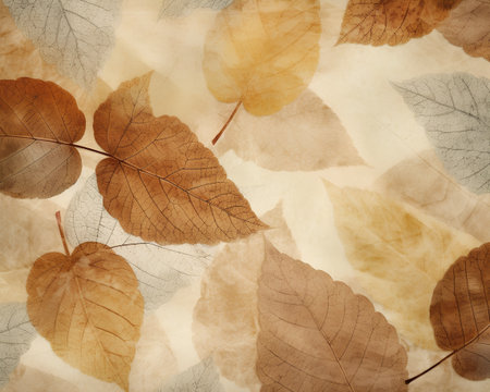 Autumn leaves on a grunge paper background. Seamless pattern.の素材
