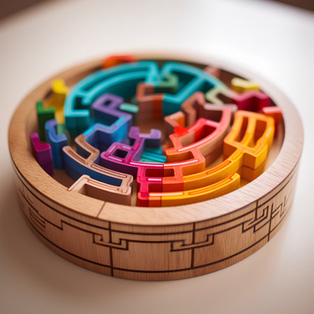 Colorful wooden maze on a white background. 3d illustration.の素材