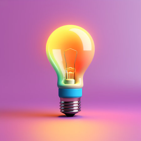Realistic neon light bulb icon isolated on color background. 3D illustrationの素材