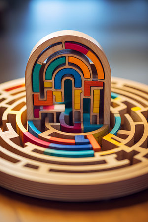 Maze game for children. Maze puzzle with labyrinth. 3d illustrationの素材