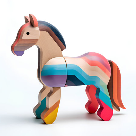 Wooden toy horse isolated on white background. 3d illustration.の素材