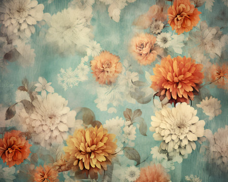 Vintage floral background with chrysanthemums in retro styleの素材