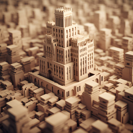 Tower of buildings made of cubes. 3d render illustration.の素材