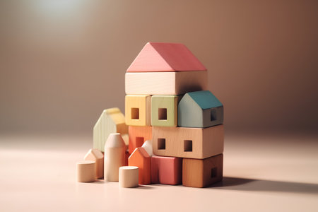 Wooden building blocks. Construction and real estate business conceptual image.の素材