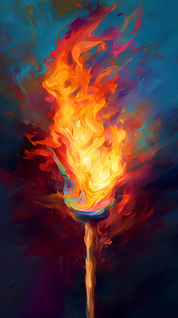Burning torch on a colorful background. Vector illustration for your designの素材