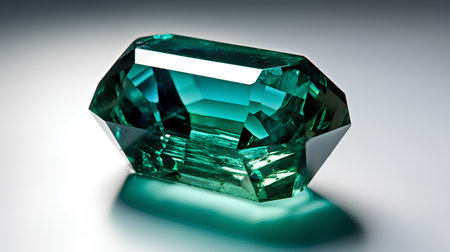 Emerald gemstone on white background. 3d render illustration.の素材