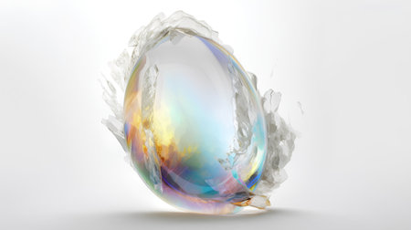 Easter egg with reflection on white background. 3D illustration.の素材