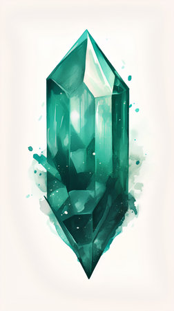 Illustration of green emerald stone with watercolor splashes.の素材