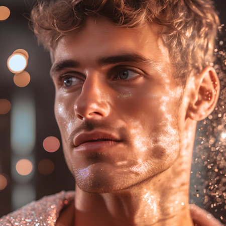 Portrait of a handsome young man with glitter on his face.の素材