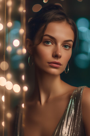 Fashion portrait of young beautiful woman with evening make-up and hairstyleの素材