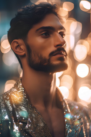 Portrait of a handsome young man with stylish hairstyle. Men's beauty, fashion.の素材