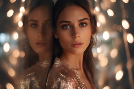 Foto de Portrait of a beautiful young woman in a shiny dress. Fashion shot. - Imagen libre de derechos