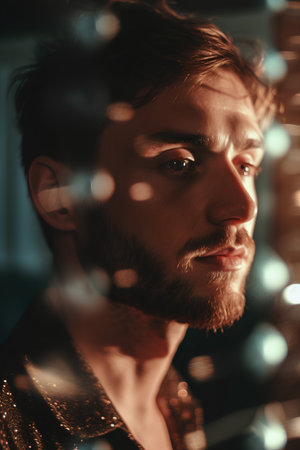 Portrait of a handsome young man with a beard. Men's beauty, fashion.の素材