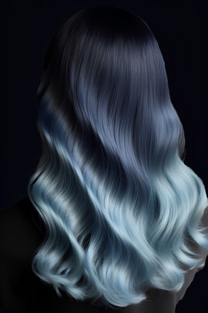 Curly blue hair on a black background. 3d rendering.の素材