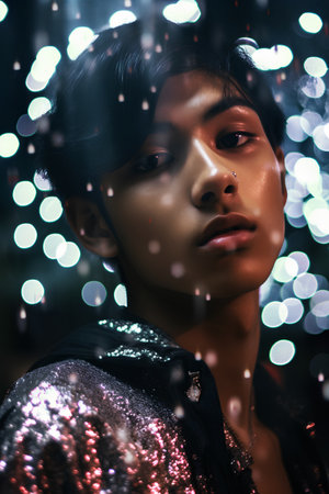 Portrait of a beautiful asian woman with bokeh backgroundの素材