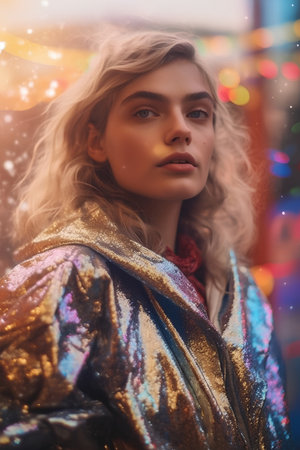 Portrait of a beautiful girl in a shiny dress with sequins.の素材