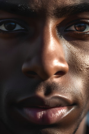 Close-up portrait of a young african american man with dark skin.の素材