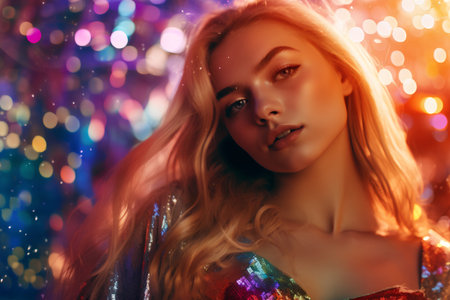 Portrait of a beautiful young woman with bright makeup. Beauty, fashion.の素材