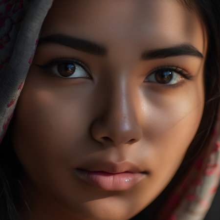 Close up portrait of a beautiful young asian muslim woman.の素材