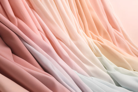 Crumpled pink and beige fabric as background, closeupの素材