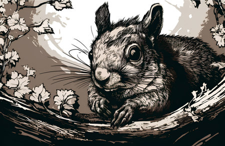 Squirrel in the hollow. Hand drawn sketch. Vector illustration.の素材