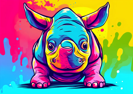 Cute rhinoceros on colorful background. Vector illustration.の素材