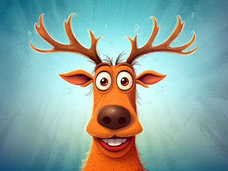 Cartoon funny reindeer with big antlers. Vector illustration.の素材