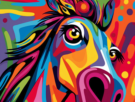 Colorful rooster head on a colorful background. Vector illustration.の素材