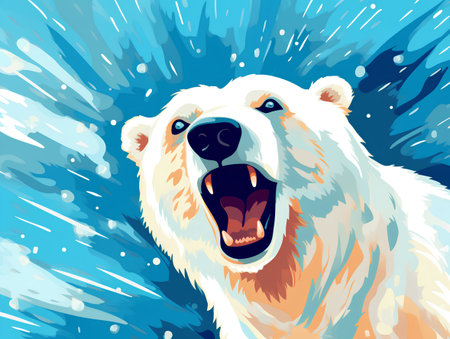 Polar bear on a background of blue sky. Vector illustration.の素材
