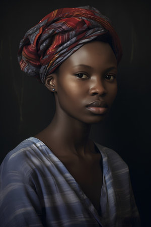 Portrait of a beautiful young African woman in a turban.の素材