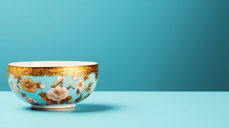 3d render of beautiful vase with floral pattern on blue backgroundの素材